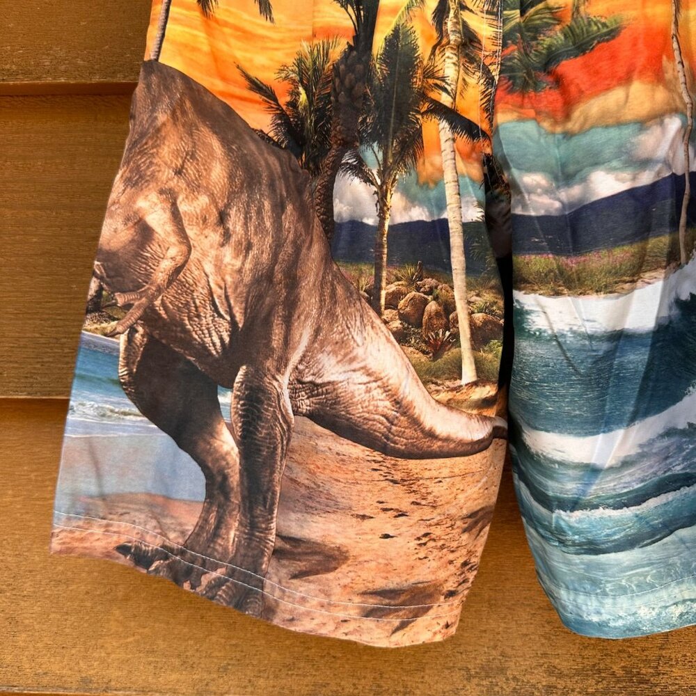 OP Boys Dinosaur Swim Trunks Size M 8 Tropical Sunset & Surf Scene Polyester - Picture 9 of 9